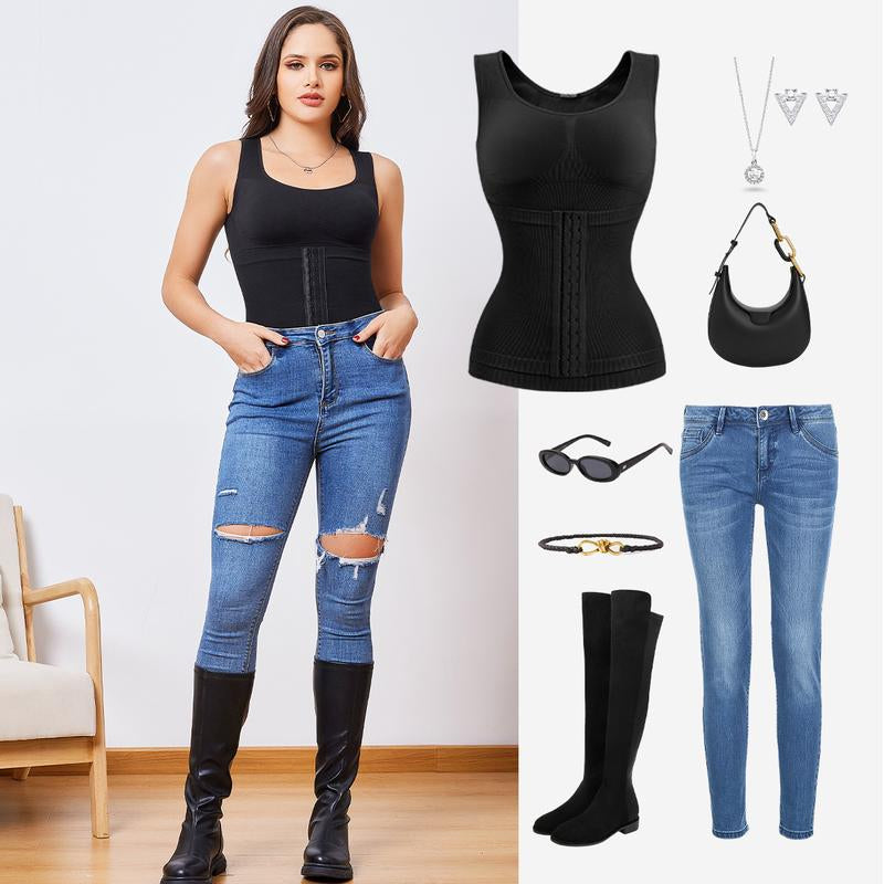 Fitness Belt Corset Camisole with Built in Bra Abdominal Support Tank Top